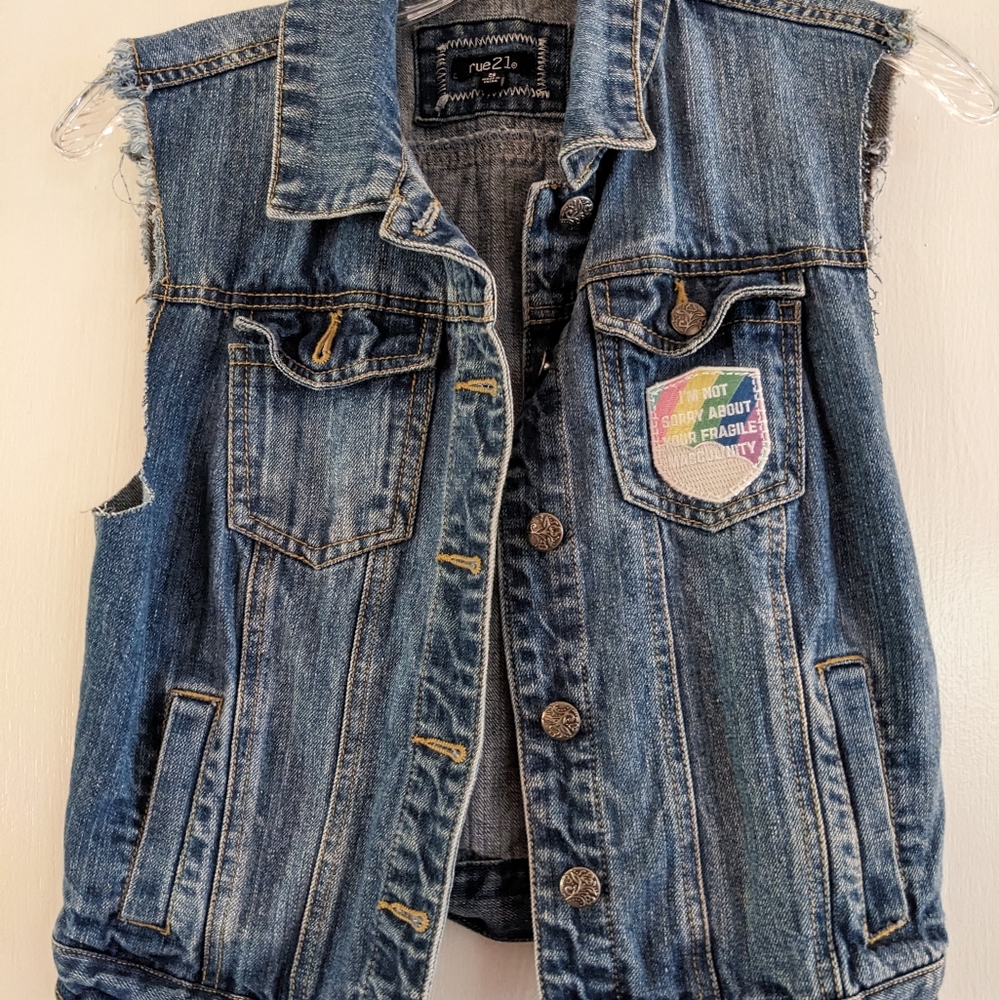 Feminist Denim Vest Cutoff Sleeves